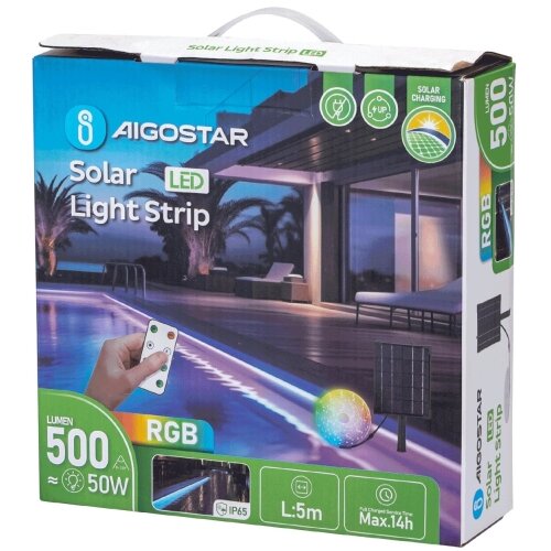 Aigostar LED RGB prigu&amp;scaron;iva solarna traka LED/5W/3,2V 5+2m IP65 + daljinski upravljač Slike