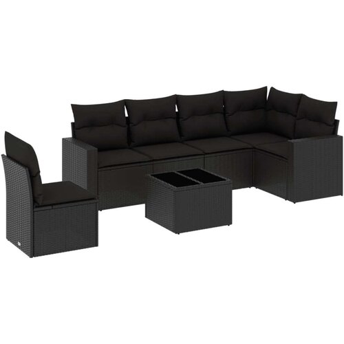  7-dijelni set vrtnih sofa od poliratana s jastucima crni Slike