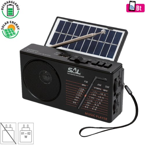 Sal radio prijemnik, solarno / baterijsko napajanje, bluetooth - rph 1, crni Cijene