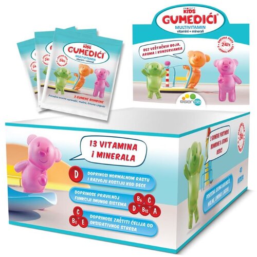 Esensa gumedići multivitamin sa dodatkom minerala, 3 pektinske bombone u kesici za decu za decu, protect kids Slike