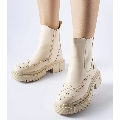 Gemre Beige ankle boots adorned with stitching Castella Cene
