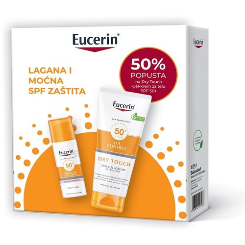 EUCERIN® BOX SUN Pigment Control Fluid za za&scaron;titu od sunca SPF 50+ 50ml + Dry Touch Gel-krem za za&scaron;titu osetljive kože od sunca SPF 50+ 200ml 50% Cene
