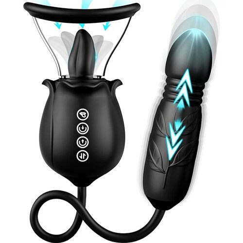 SuperLove 3in1 Tongue Licking, Sucking & Thrusting Vibrator Black Cene