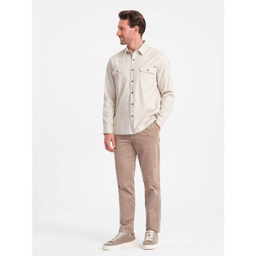 Ombre Men's REGULAR FIT cotton shirt with buttoned pockets - cream Slike