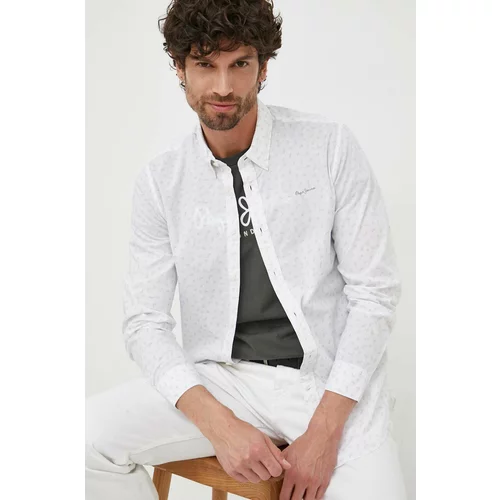 Pepe Jeans Pamučna košulja Cuxton za muškarce, boja: bijela, slim, o button-down ovratnikom