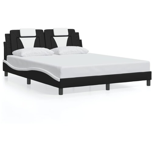 vidaXL Posteljni okvir z LED lučkami črno bel 160x200 cm umetno usnje Cene