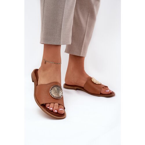 Zazoo 2938 Leather Slippers With Flat Heel And Decoration Camel Cijene