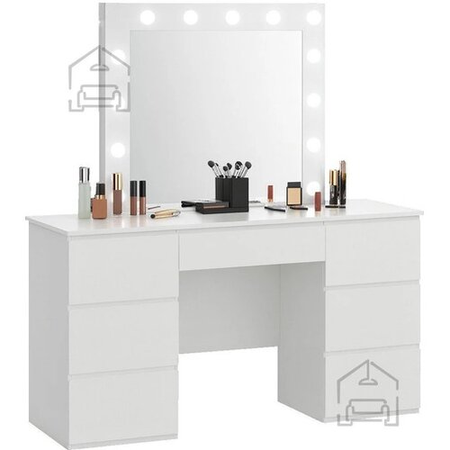 Chomik toaletna mizica z LED ogledalom PHO2305, bela, 132x43x152 cm Slike