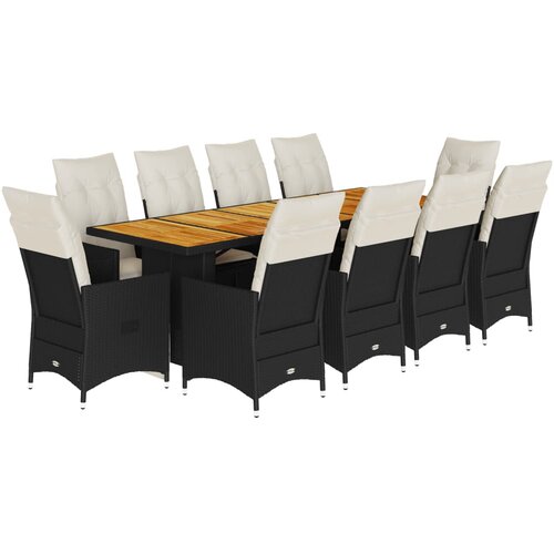 vidaXL 11-dijelni vrtni bistro set od poliratana s jastucima crni Cene