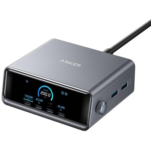 Anker Prime Stoni brzi punjač GaN, 250W, 6-portova (4xUSB-C i 2xUSB-A), Srebrni Cene