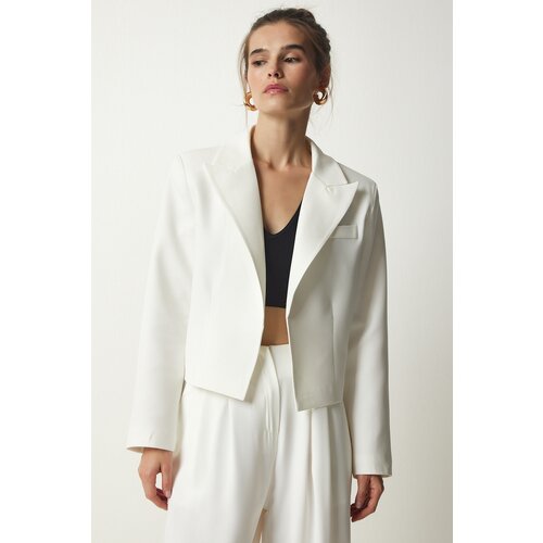 Happiness İstanbul Women's White Double Breasted Collar Blazer Jacket Cene