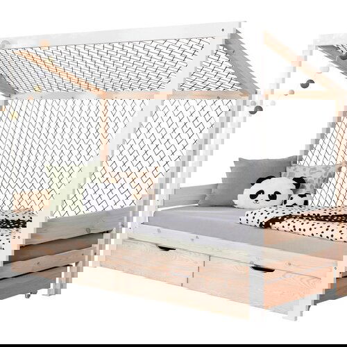 MID.YOU Postelja S Predalom Soccer, Bela, Pravi Les, 90x200cm Slike