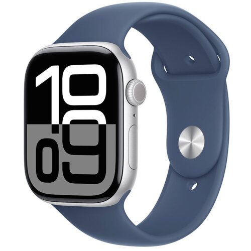 Apple Watch Series 10 GPS + Cell. 42mm Silver AC, Denim Sport Band - M/L, (MWX43QCA) Slike