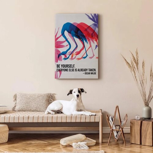  Slika - Colorful Flamingos - Inspirational Quote with Colorful Bird Silhouettes 40x60 Akustična Slike