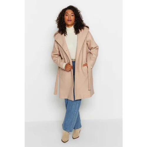 Trendyol Curve Stone Belted Double Breasted Closed Coat