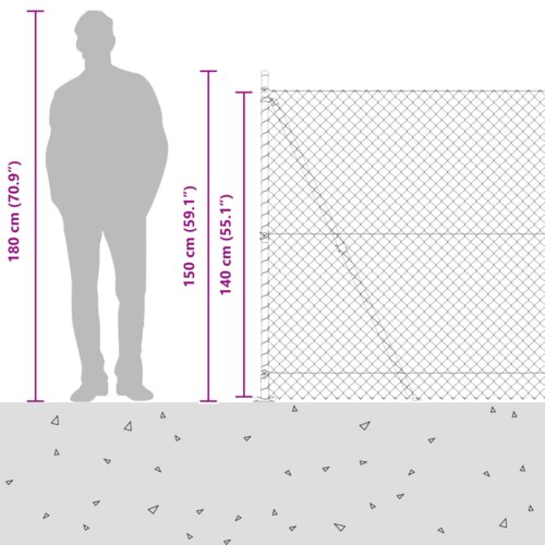 VidaXL Ograda od lanca s 7 obodnim postovima 1,4x10 m Cinkovani čelik Slike