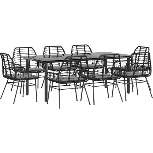  Vrtna garnitura - 9-dijelni vrtni blagovaonski set s jastucima crnog poliratana - Crna i tamno siva 200 x 100 x 74 cm 8 Slike