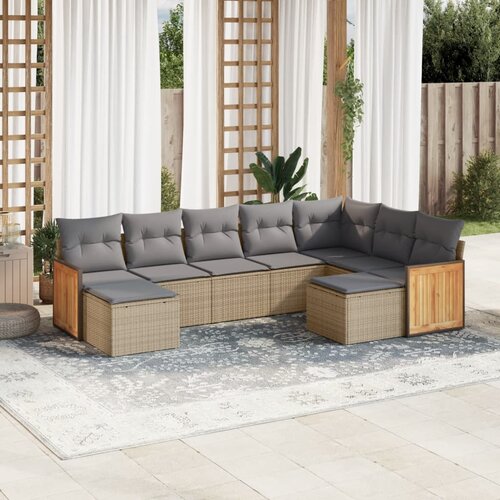 vidaXL 9-dijelni set vrtnih sofa s jastucima bež od poliratana Cijene