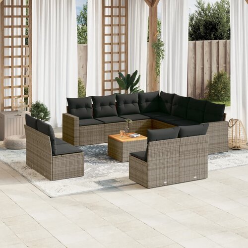 vidaXL 12-dijelni set vrtnih sofa od poliratana s jastucima sivi Cijene