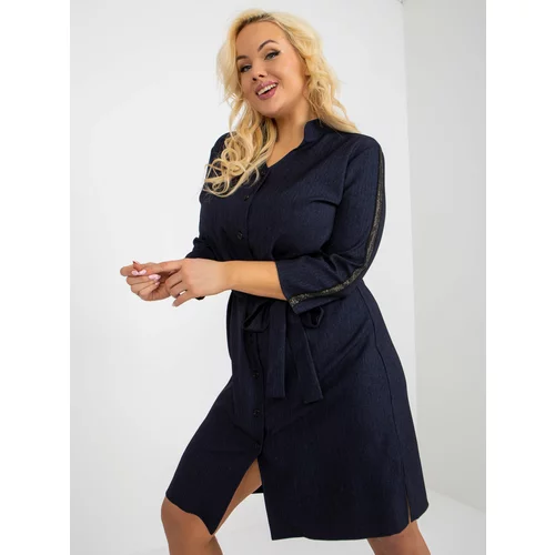 Fashion Hunters Navy blue shirt dress size plus with application