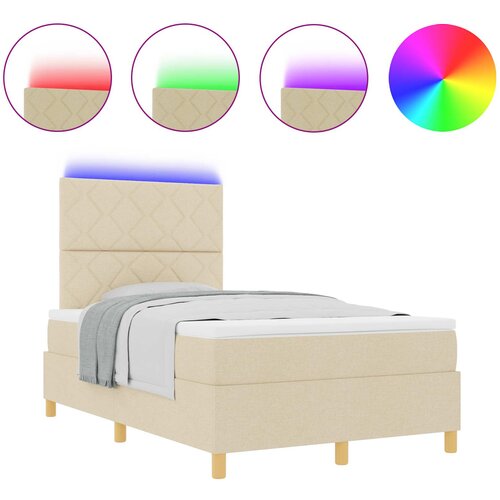 vidaXL LED Box Spring Postelja z vzmetnico krema 120 x 200 cm blago, (5000127575) Cene