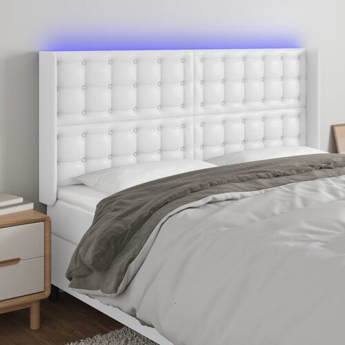 The Living Store LED posteljno vzglavje belo 203x16x118/128 cm umetno usnje - LED Vzglavje, (21659693) Cene