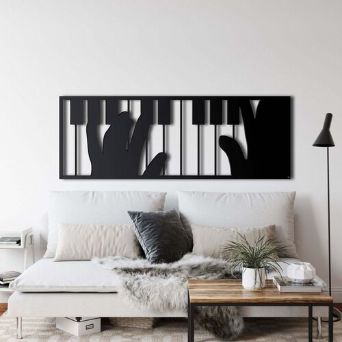 Wallxpert metalni zidni ukras 5156, ruke na klavirskim dirkama u ramu, 60 x 21 cm, crni Slike