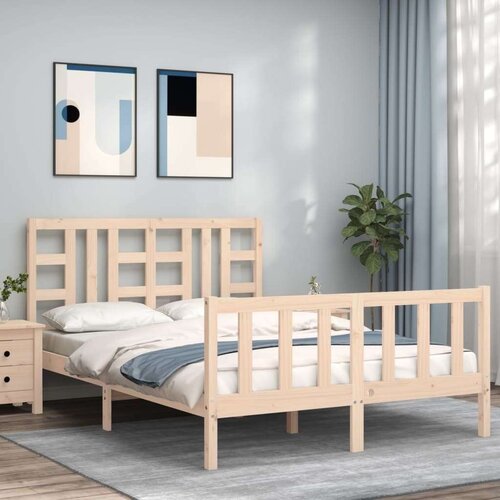  Okvir za krevet s uzglavljem 140x200 cm od masivnog drva Slike