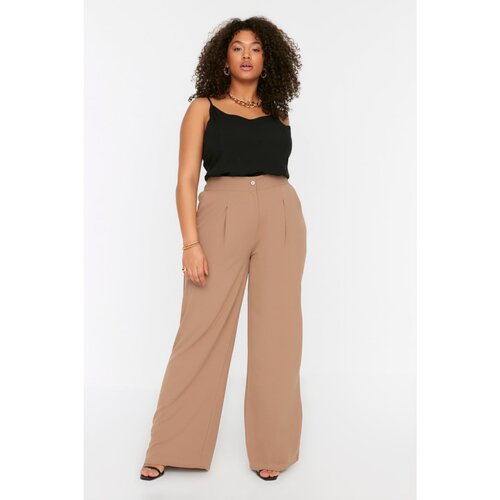 Trendyol Curve Mink Pleated Woven Trousers Slike