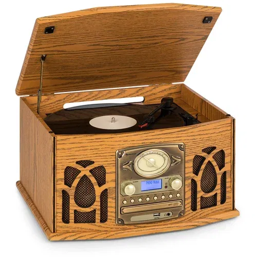 Auna NR-620 DAB, stereo sustav, drvo, gramofon, DAB+, CD player, smeđa boja