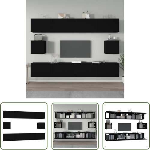 The Living Store Komplet TV omaric 6-delni črn inženirski les - Komplet TV Omaric, (21738350) Cene