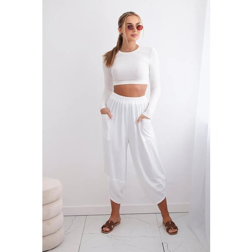 Kesi Wide-leg trousers with ecru pockets Cene