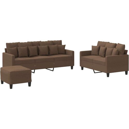  3-dijelni set sofa s jastucima smeđi od tkanine Slike
