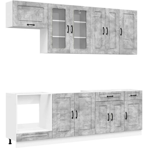  Kuhinjska jedinica KALMAR 8 pcs Betonska siva Konstruirano drvo Slike