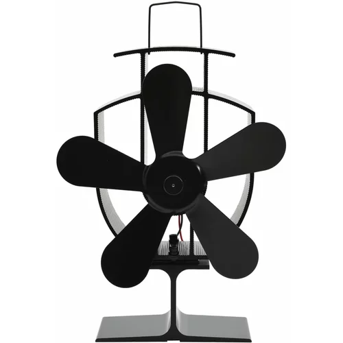 vidaXL ventilator za kamin na toploto s 5 krili črn