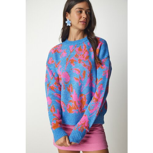 Happiness İstanbul Women's Light Blue Patterned Knitwear Sweater Slike