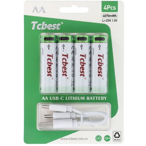 TCBEST punjiva baterija  R6 (aa) 1100 mah sa soketom type c + usb a kabal 4 x type c (4 kom) Cene