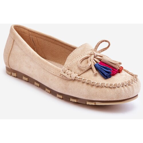 Kesi Suede Moccasins With Bow And Fringe Beige Dorine Slike