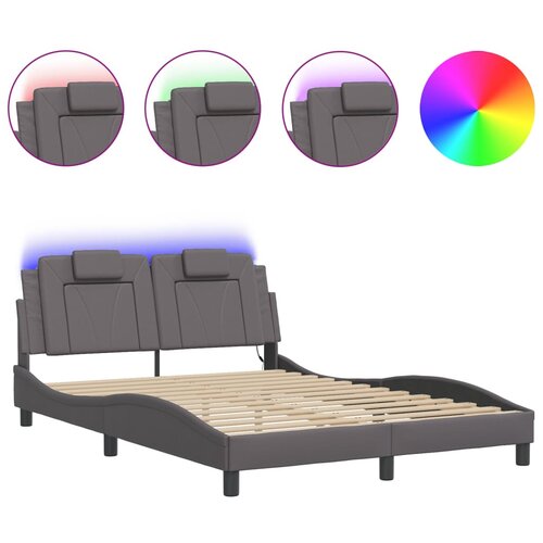 vidaXL Posteljni okvir z LED lučkami siv 140x190 cm umetno usnje, (21112424) Cene