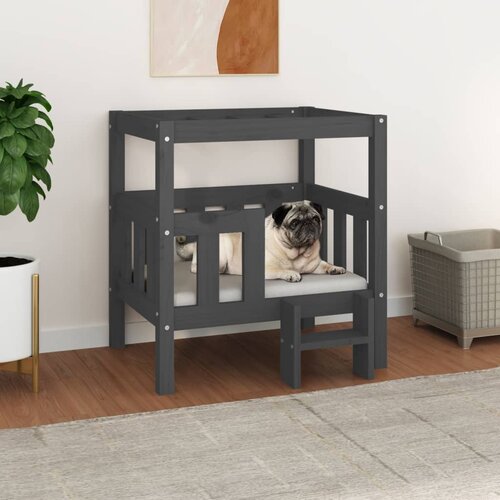 vidaXL Krevet za pse sivi 65,5x43x70 cm od masivne borovine Cijene
