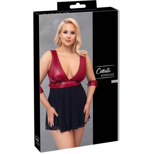 Cottelli Bondage Plus Size - Babydoll z globokim dekoltejem (rdeča in črna) Cene