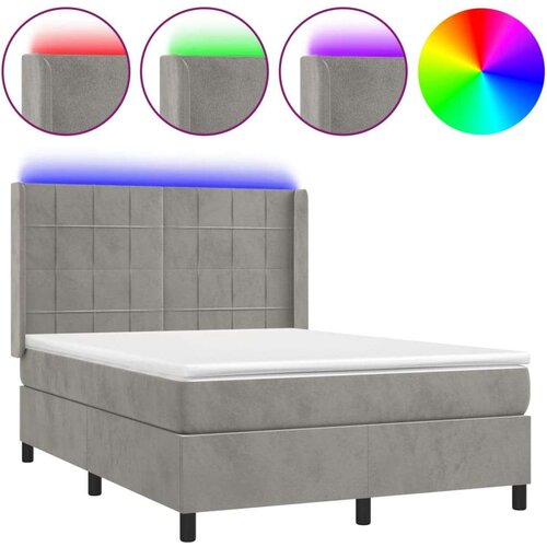 vidaXL Krevet box spring s madracem LED svjetlosivi 140x190 cm baršun Cene