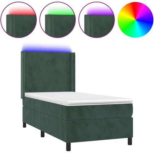 vidaXL Krevet box spring s madracem LED tamnozeleni 90x200 cm bar&scaron;un Cijene