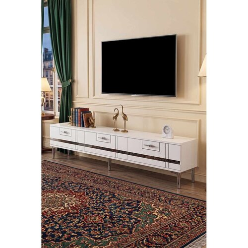 Hanah home TV komoda Ilay, 180 cm, bela / srebrna Slike