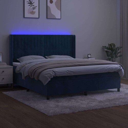  Box spring s madracem LED tamnoplavi 160x200 cm bar&amp;scaron;un Slike
