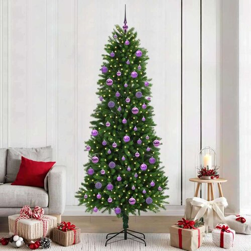 vidaXL Božično drevo med 300 LED z stojalom Zelena 240 cm PE Cene