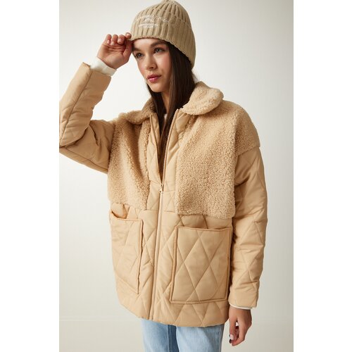  Women&amp;#039;s Latte Plush Detailed Quilted Coat Slike