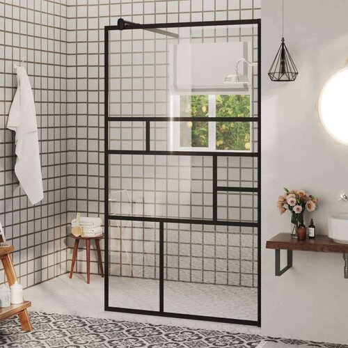 Pregrada za tu&amp;scaron;iranje s prozirnim staklom ESG 90 x 195 cm crna Slike