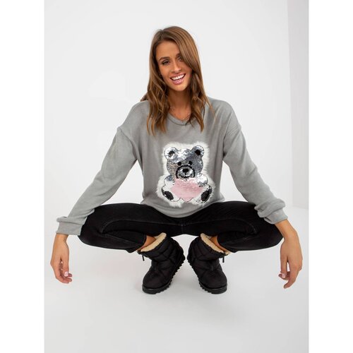 Fashion Hunters Women&amp;#039;s gray classic sweater with a sequin applique Slike