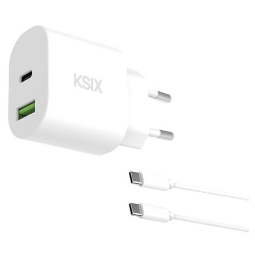 Ksix GaN ultrabrzi zidni punjač 30W, USB-C + USB-A, 1m USB-C na USB-C kabel Cene